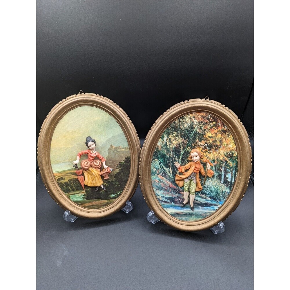 Vintage Ornate Empire Wall Art Plaque Flute Boy W/ Peacock & Deer 3D Made Italy